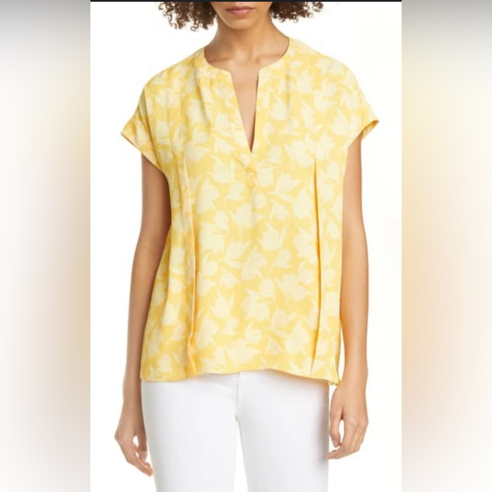 JOIE Solace Floral Print Split Neck Top Blouse In Citrus Yellow Small